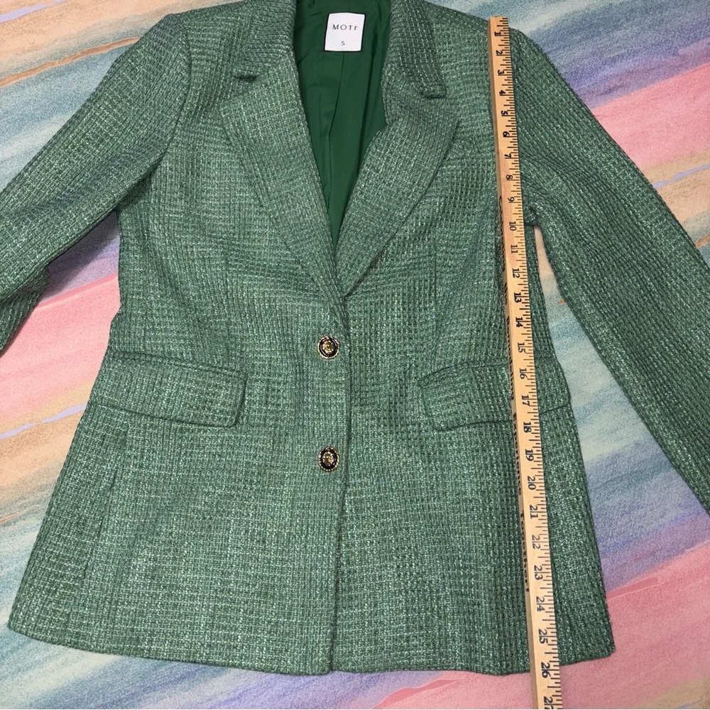 TRENDS BLAZER MOTF PREMIUM TWEED VISCOSE-BLEND BLAZER GREEN Size S - Picture 12 of 12